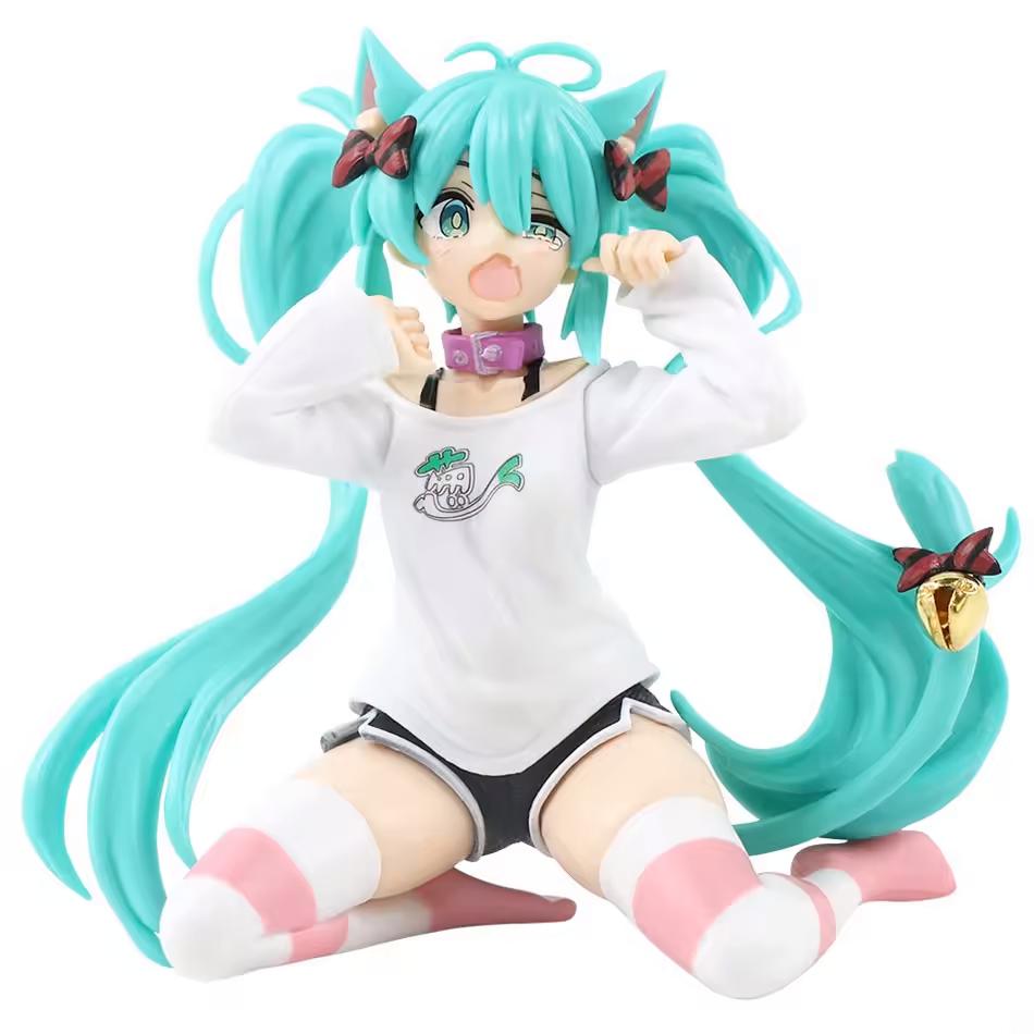 Hatsune Miku Desktop Cute Action Figure 11cm Neko T-Shirt Ver. Anime Figurine Kawaii Girl Model Toy Gift