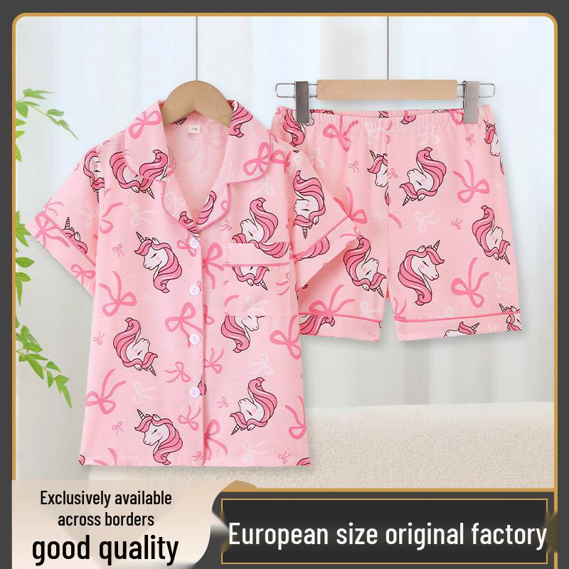 European & American Girls Cartoon Horse Short-Sleeve Pajama Set 130 cm