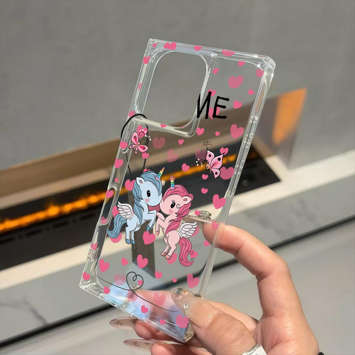 

Прозрачный квадратный чехол-трубка для защиты задней панели для iPhone 12 13 15 Plus 14 Pro Max 11 16 ProMax, защита от окисления, чехол с рисунком двух единорогов iphone 11 ProMax