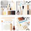 Conjunto de Ferramentas para Artesanato em Couro DIY Produtos de Couro Feitos à Mão Kit de 16 Peças de Aço de Alto Carbono com Borda de Perfuração e Vinco