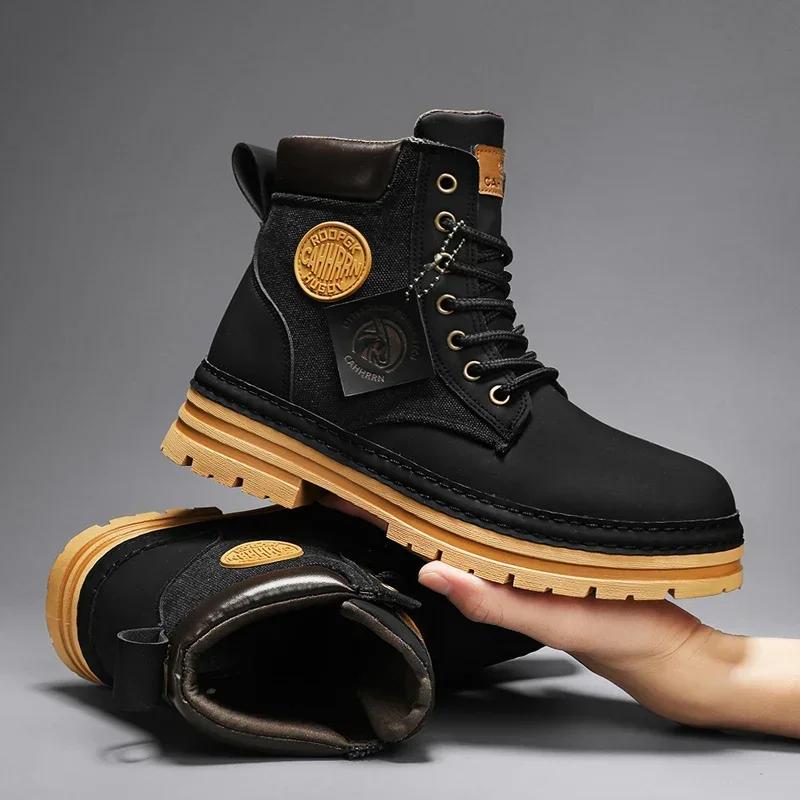 Mode CYYTL Herren Stiefel Winter Freizeitschuhe Outdoor Rutschfest Designer Luxus Plateau Cowboy Chelsea Arbeitssicherheit Leder Knöchel Sneaker