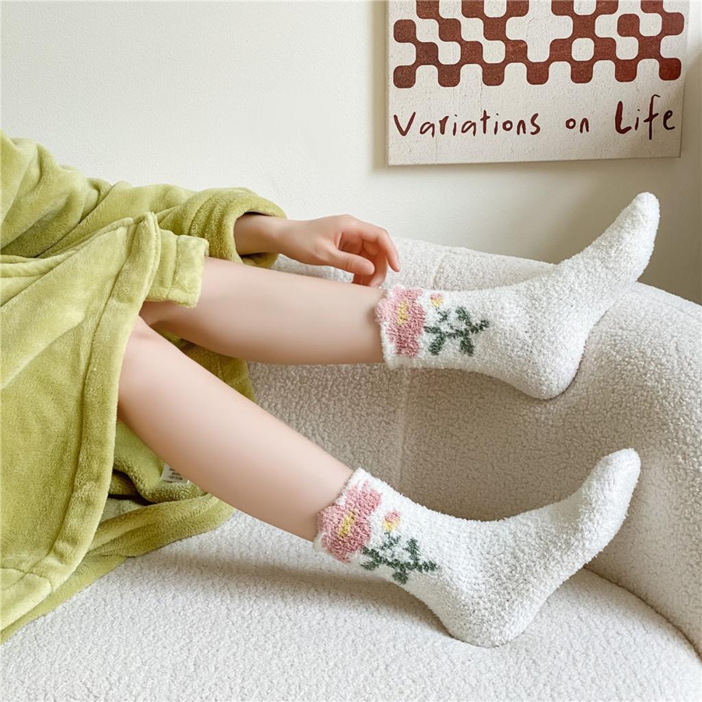Coral Fleece Socks, Thick Socks, Warm Socks, Sleep Socks, Floor Socks, Mid Length Socks, and Fleece Socks