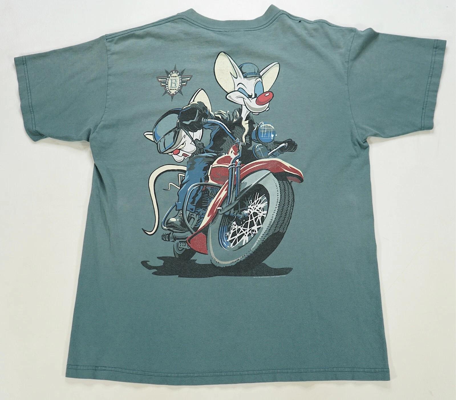 Rare VTG ANIMANIACS Pinky & The Brain Bikers For World Domination T Shirt 90s XL M