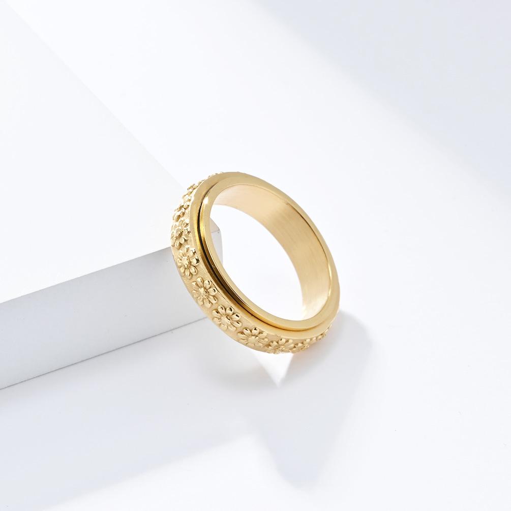 Neuer Kleiner Gänseblümchen Titanstahl Drehbarer Ring Ring Sonnenblume Frisch und Süß Einfach Hochwertiges Design Schmuck