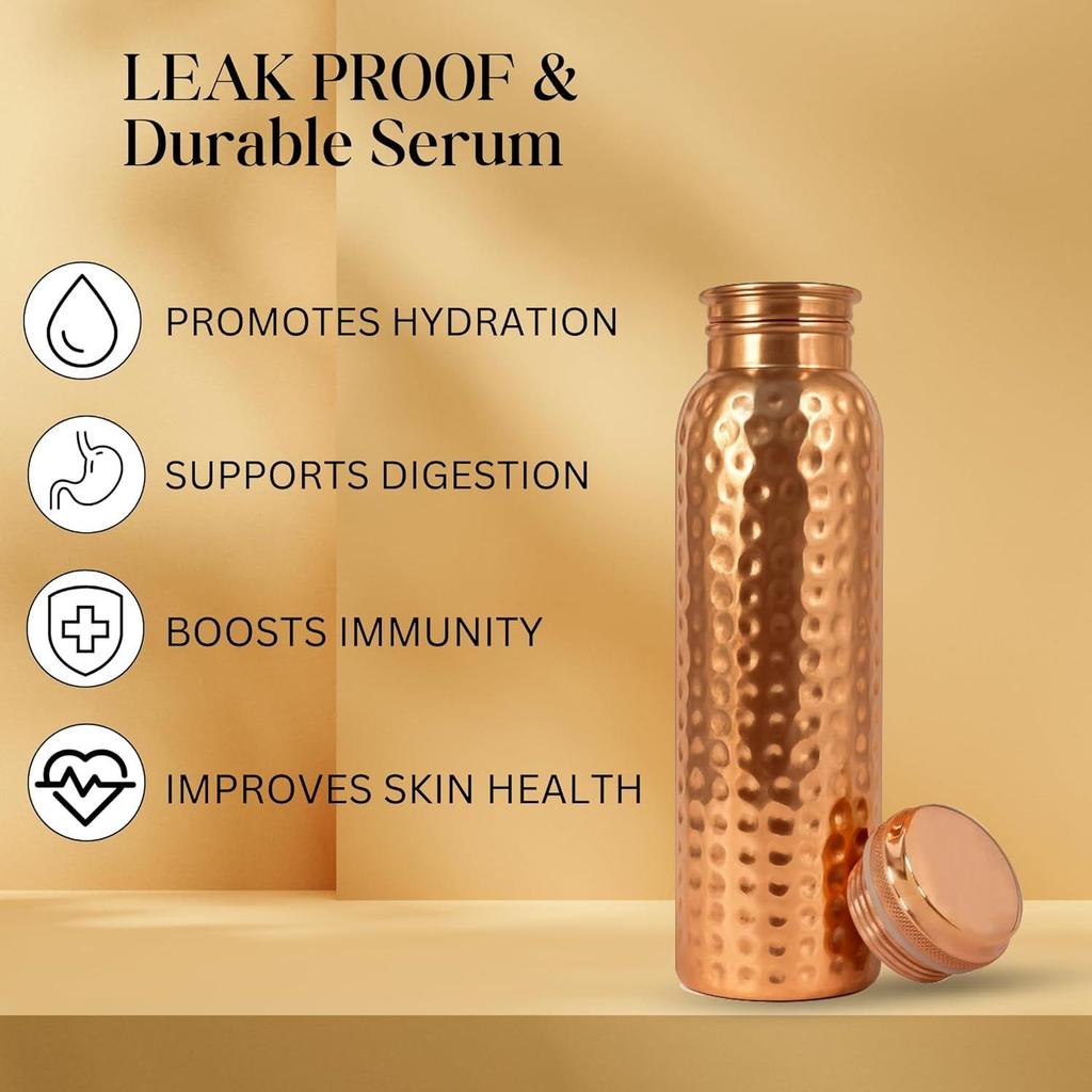 Copper Water Bottle 1 Ltr | Copper Bottle for Men & Women  | BPA Free & Leak Proof | Easy to Carry | Suitable for Yoga, School & Office