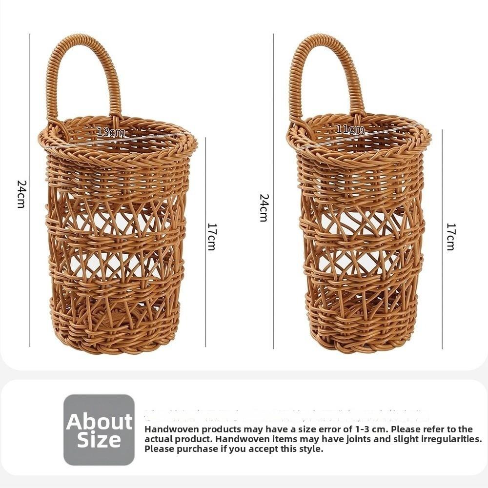 New Woven Hanging Basket Hollow Hanging Handle Faux Rattan Basket Wall Storage Basket Kitchen Storage