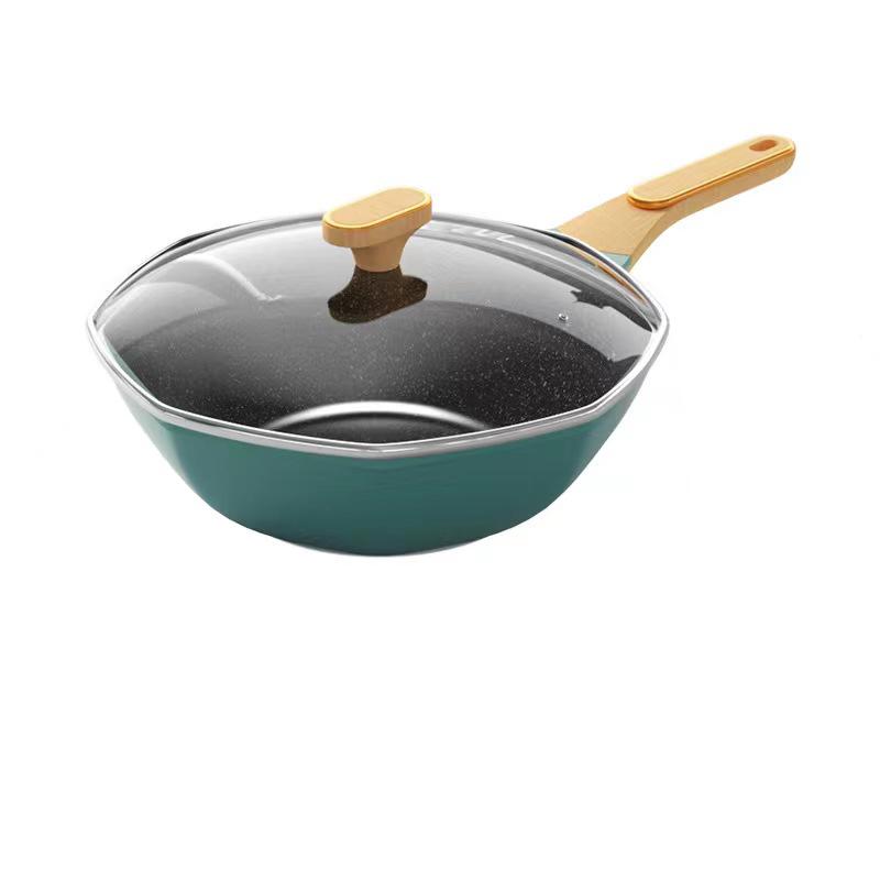 Octagonal Non-stick Frying Pan Wok Pan with Lid Household Egg Steak Cooking Pot Gas Stove Induction Universal Cooker Nonstick