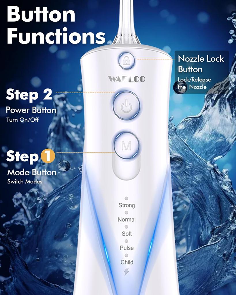 Oral Jet Tooth Teeth Jet Portable Water Flosser with 300ml Large Capacity Water IPX7 Essential for Home and 5 6 Floss Heads Irrigator, Washer, Jet,
