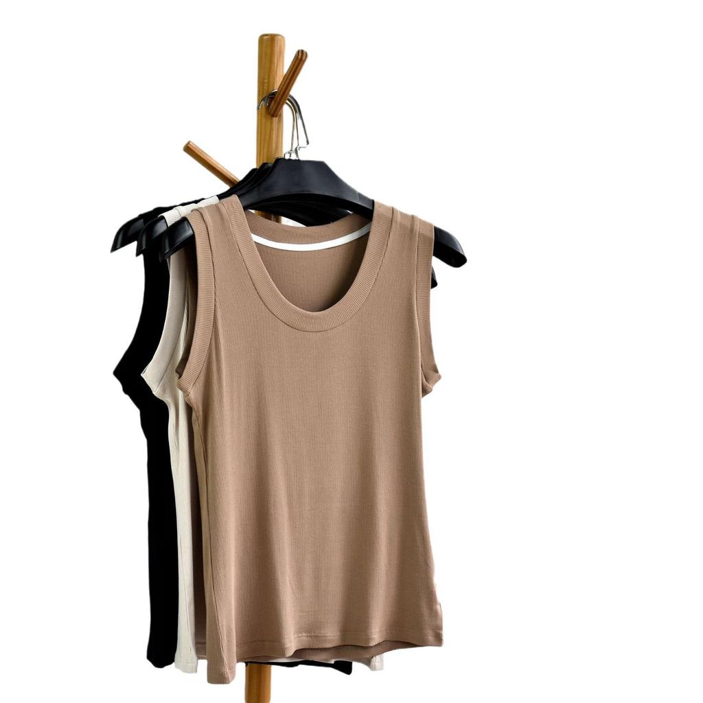 Ukosi Women's 2025 Spring Slim Fit Sleeveless U-Neck Knitted Shirt