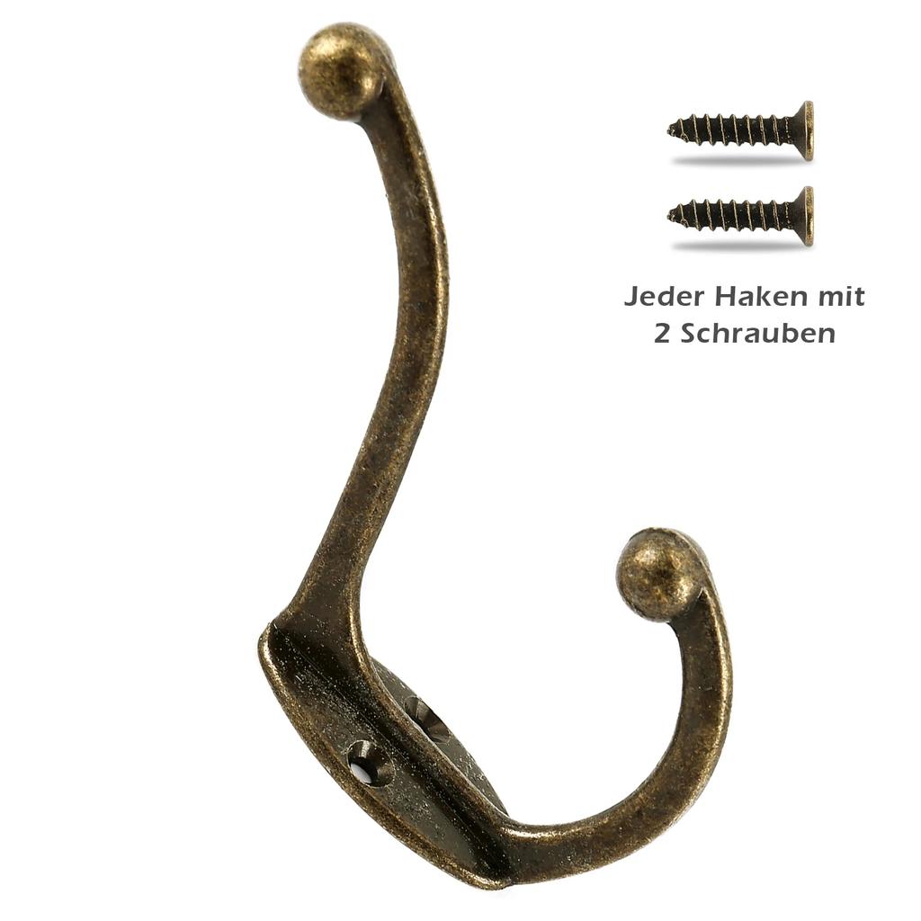 5/10Pcs Retro Hooks Bronze Wall-mounted Dual Prong Coat Rack Clothes Hanger Door Robe Hooks for Keys Hat Bathroom Towel Hooks