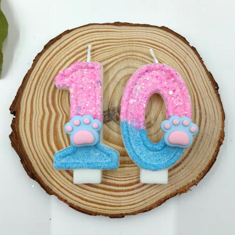 Blue and Pink Cat Claw Number Candle Birthday Candle Girls Cake Decoration Creative Beautiful Design