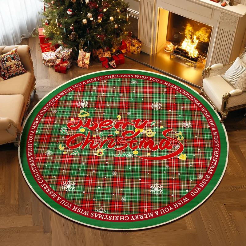 Christmas Tree Decorative Non-slip Rug  Round Living Room Rug  Holiday Rug  Sofa Rug  Bedside Rug Home Party Decorative Rug