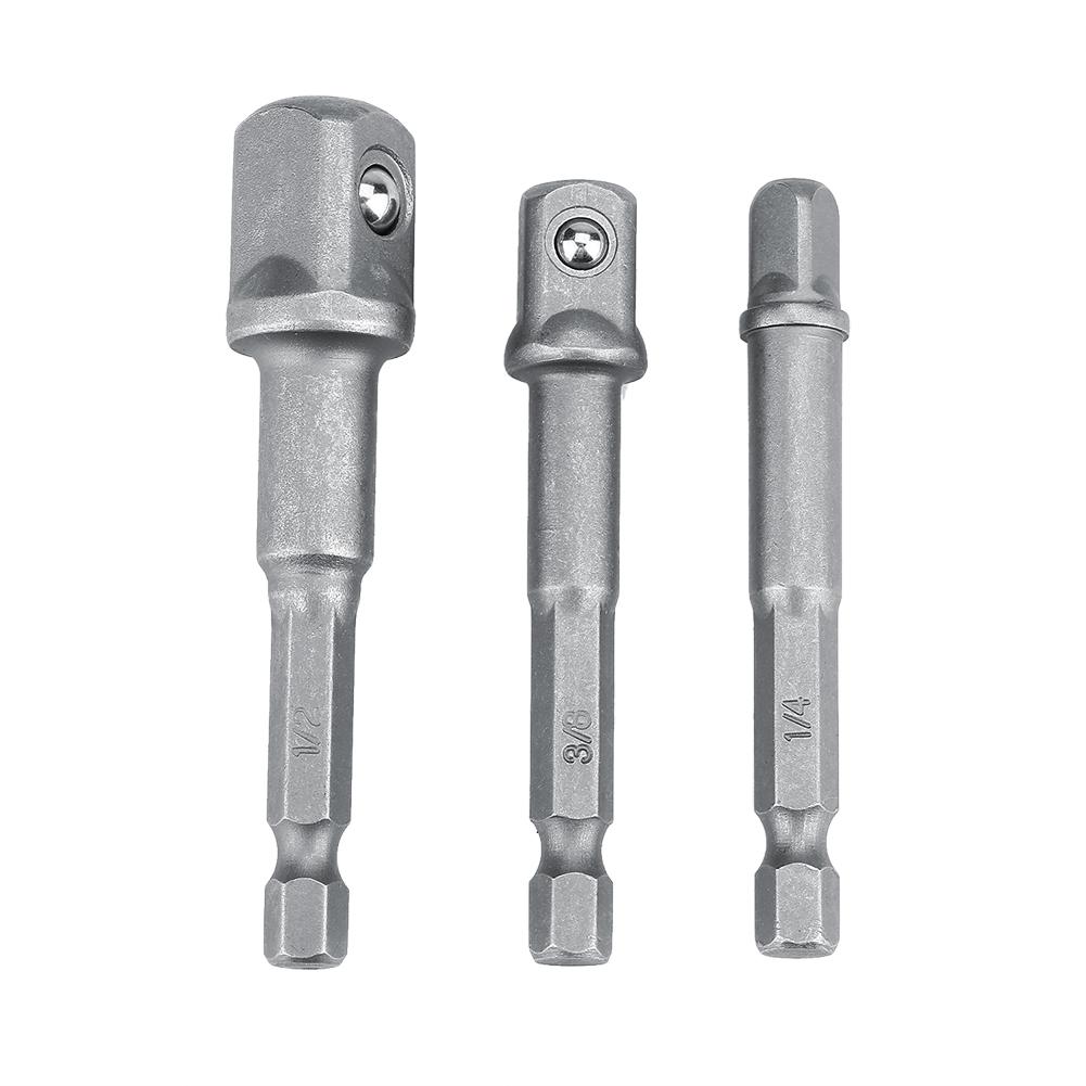 3pcs Set Socket Adapter 1 4in Hex Shank to 1 4  3 8  1 2  Drill Bits Extension Bar (Long Type)