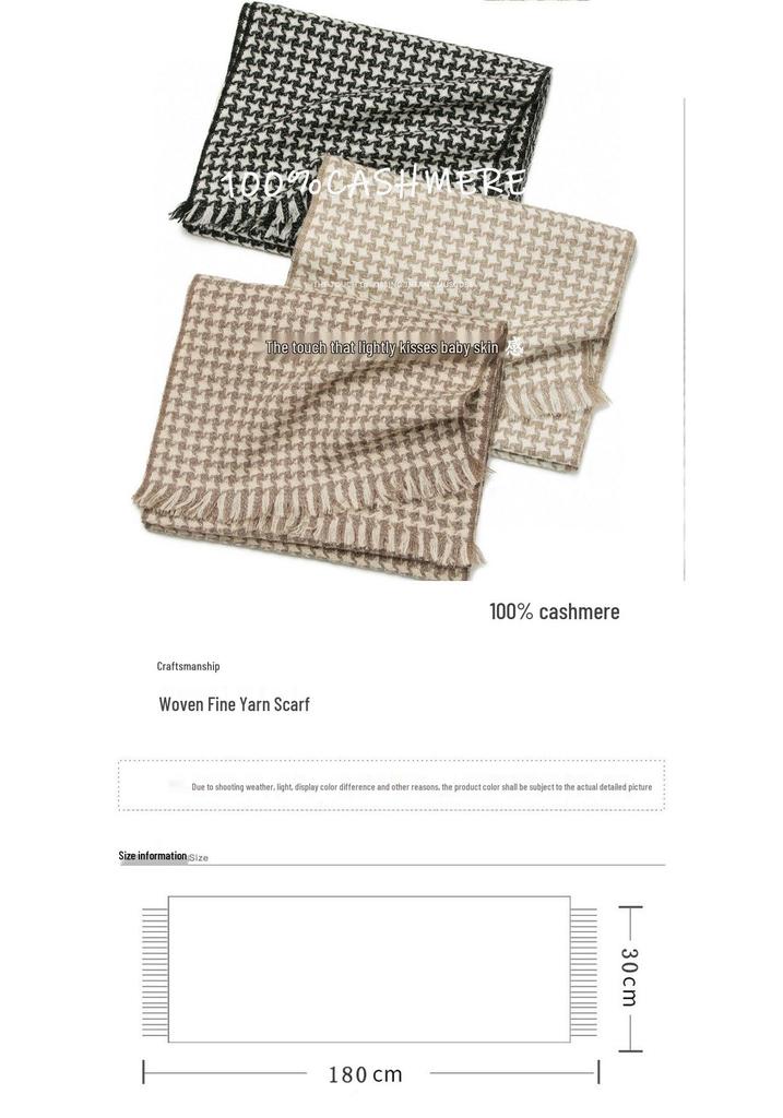 Women's 100% Pure Cashmere Houndstooth Scarf: Versatile, Warm, and Stylish Neck Gaiter