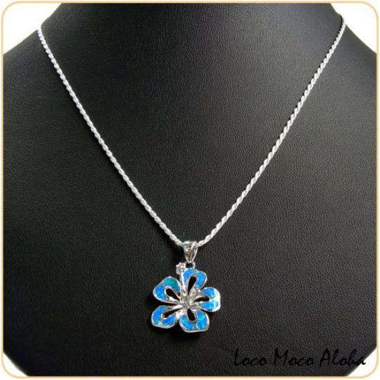 Hawaiian Jewelry Necklace Pendant Hibiscus Synthetic Opal Jewelry [LocoMocoAloha] [Genuine]