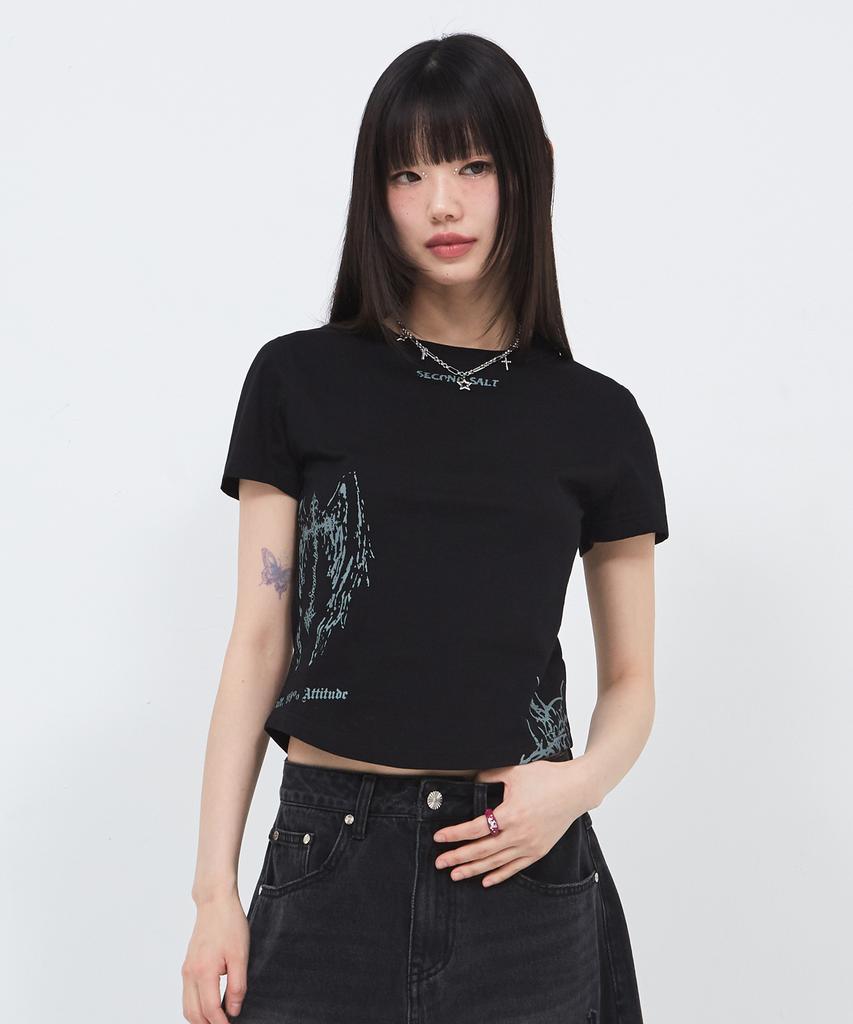 Sekeondeusolteu Doodle Angel T-Shirt (Black)