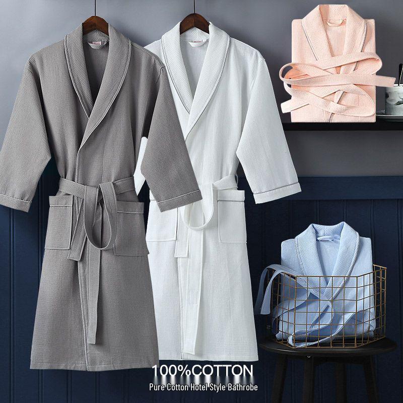 

Unisex Waffle Cotton Bathrobe - Absorbent, Lightweight, Long for Beauty Salons, Hotels, Guesthouses, and Homestays. M (110*106*48cm, up to 60kg)