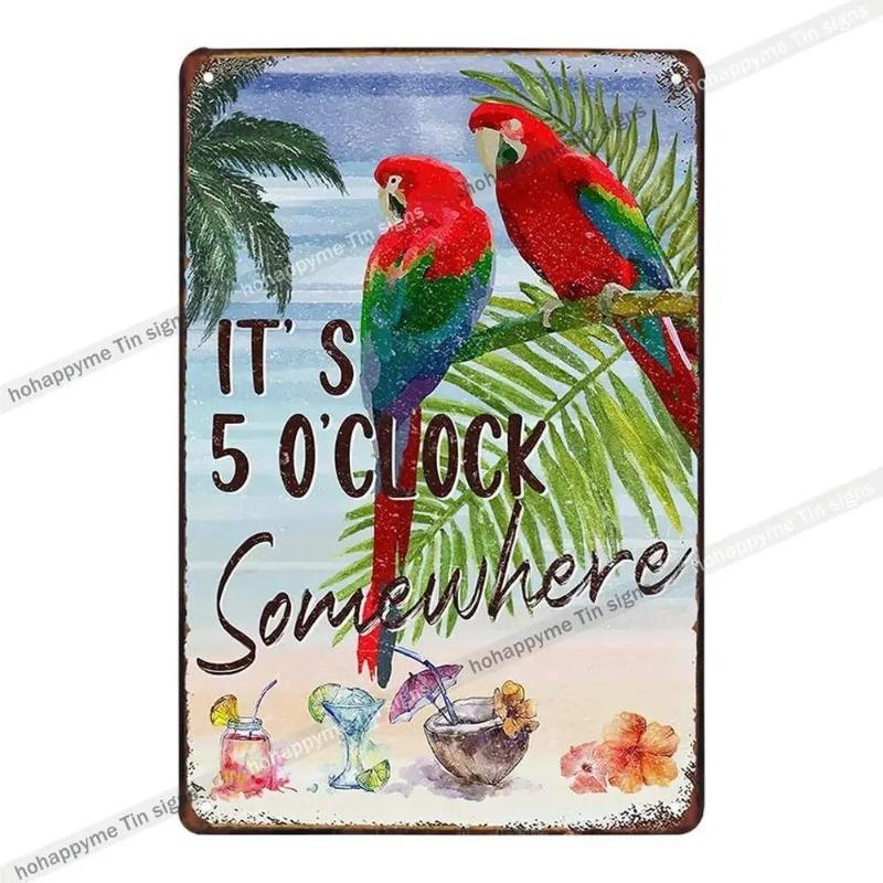 5 O'Clock Vintage Tin Sign, Retro Metal Wall Decor
