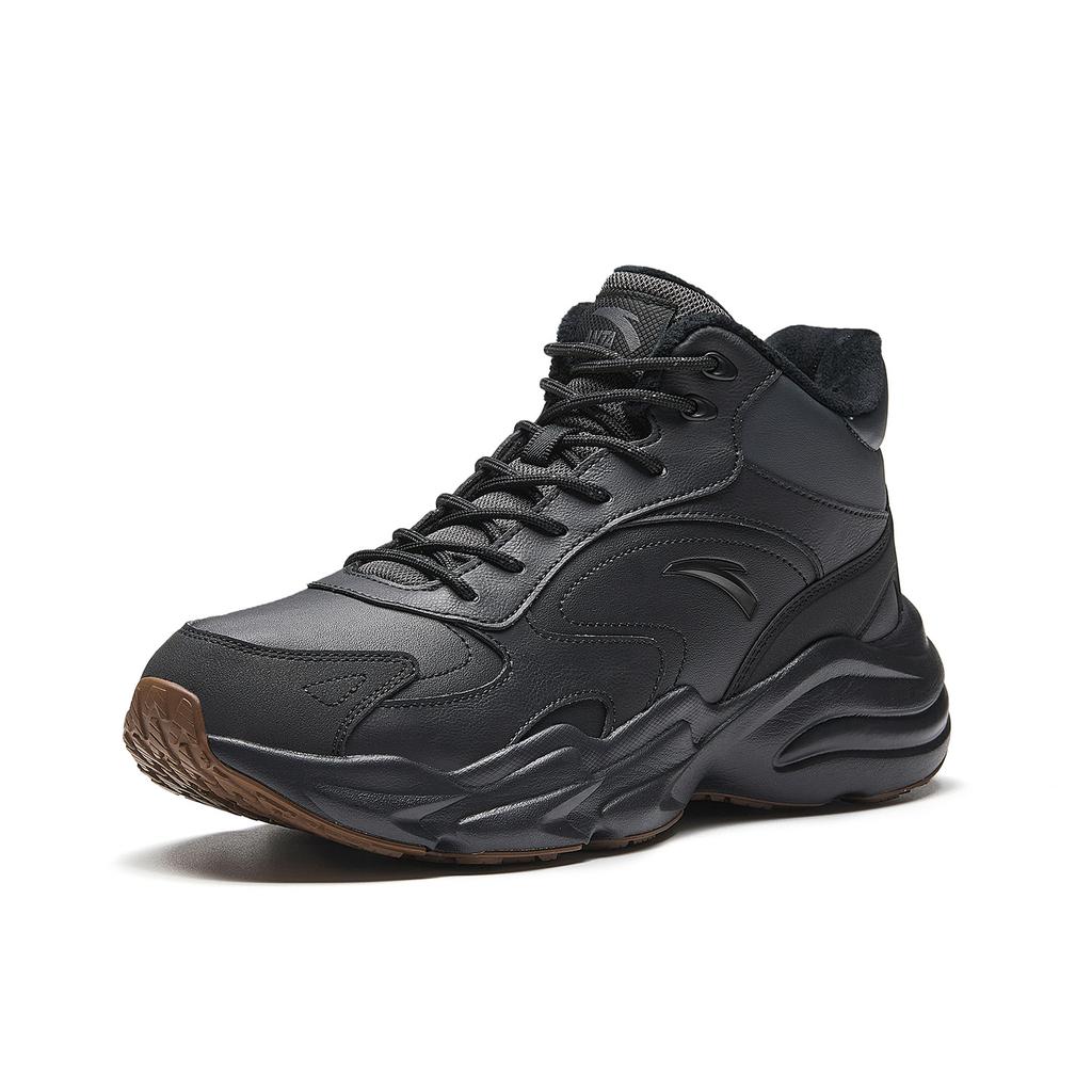 Anta Walker Leather High-Top Casual Shoes Men Sneakers Black Brown 912618923-3