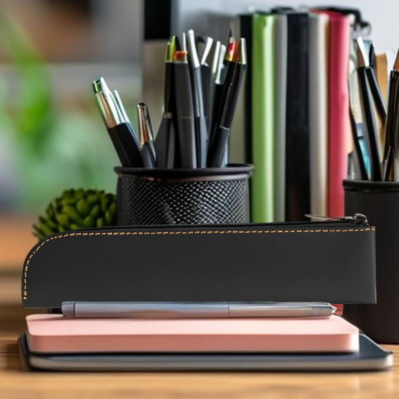 pencil case Pouch Portable Slim Stationery Organizer with Zipper PU Leather Large Capacity School Supplies for Students & Work
