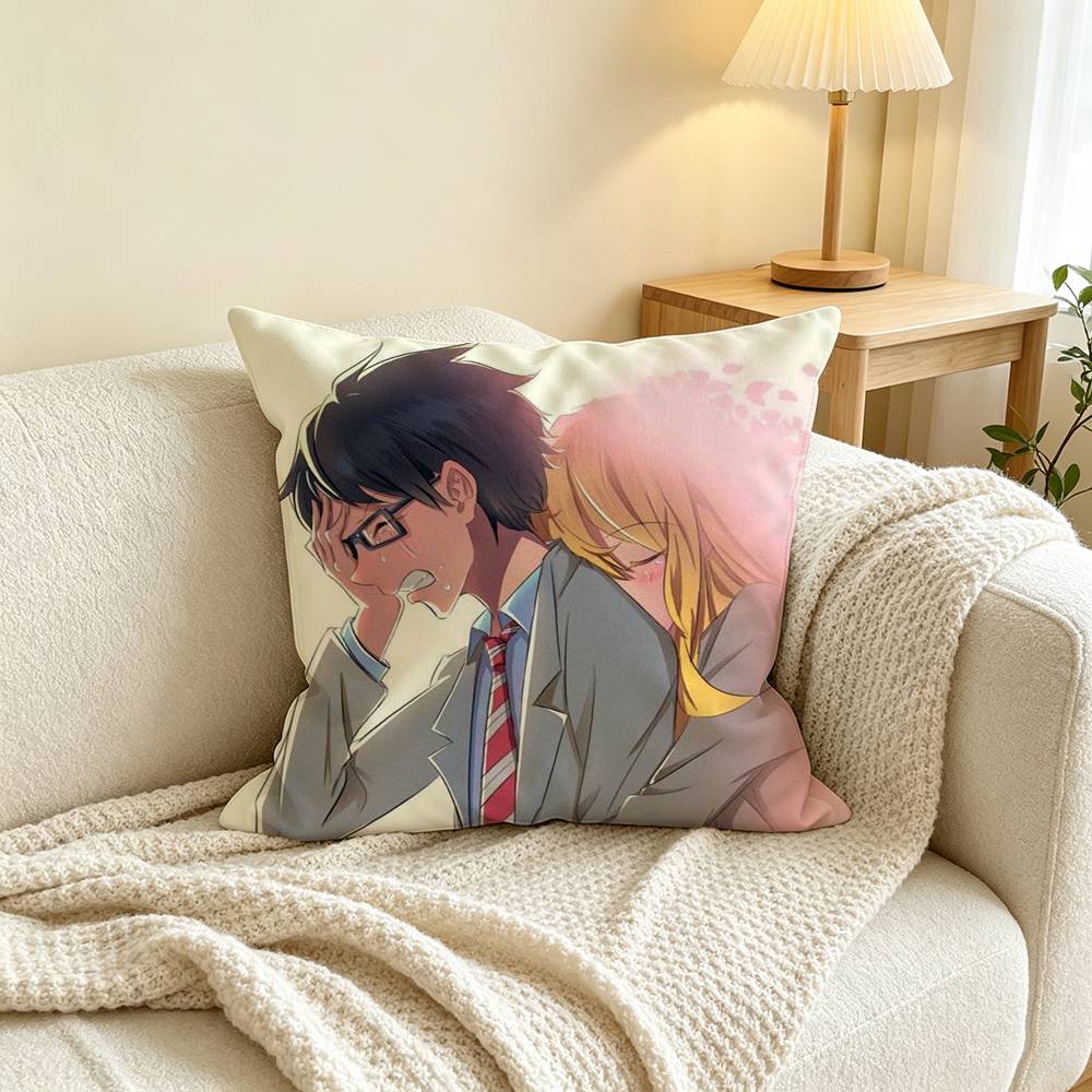 Anime Y-Your Lie in A-April Pillow Case Square Double-Sided Sofa Cushion Cover Bedroom Bedside Pillow