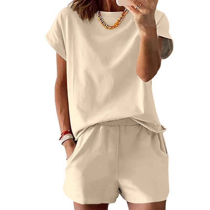 2026 European & American Women's Summer Two-Piece Set: Round Neck Short Sleeve Top & Shorts