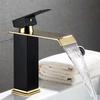 KAWAL Luxury Antique Design Basin Faucet Black Golden Waterfall Bathroom Mixer Modern Deck Mounted Basin Faucet