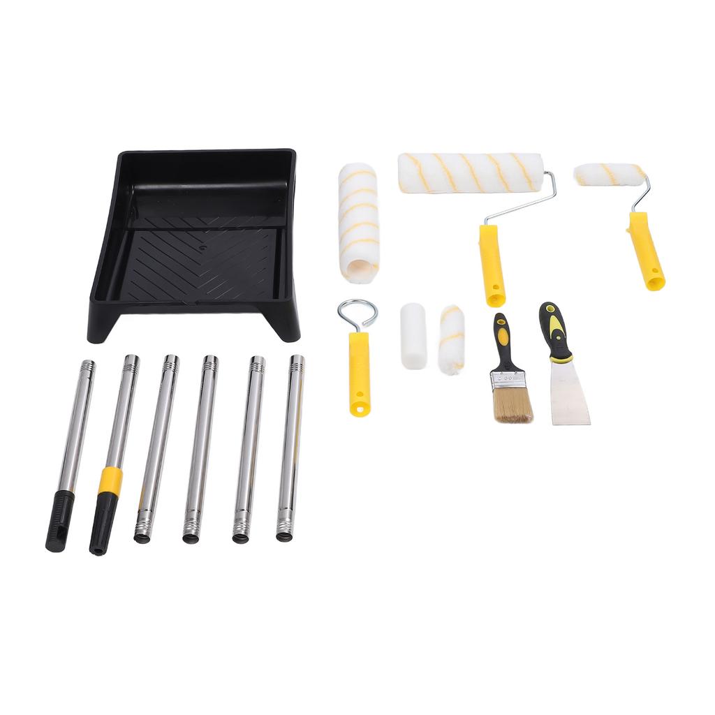 Paint Roller Kit with Covers Stainless Steel Rods Brush Tray Professional Wall Painting Tool Kit for Ceiling Furniture