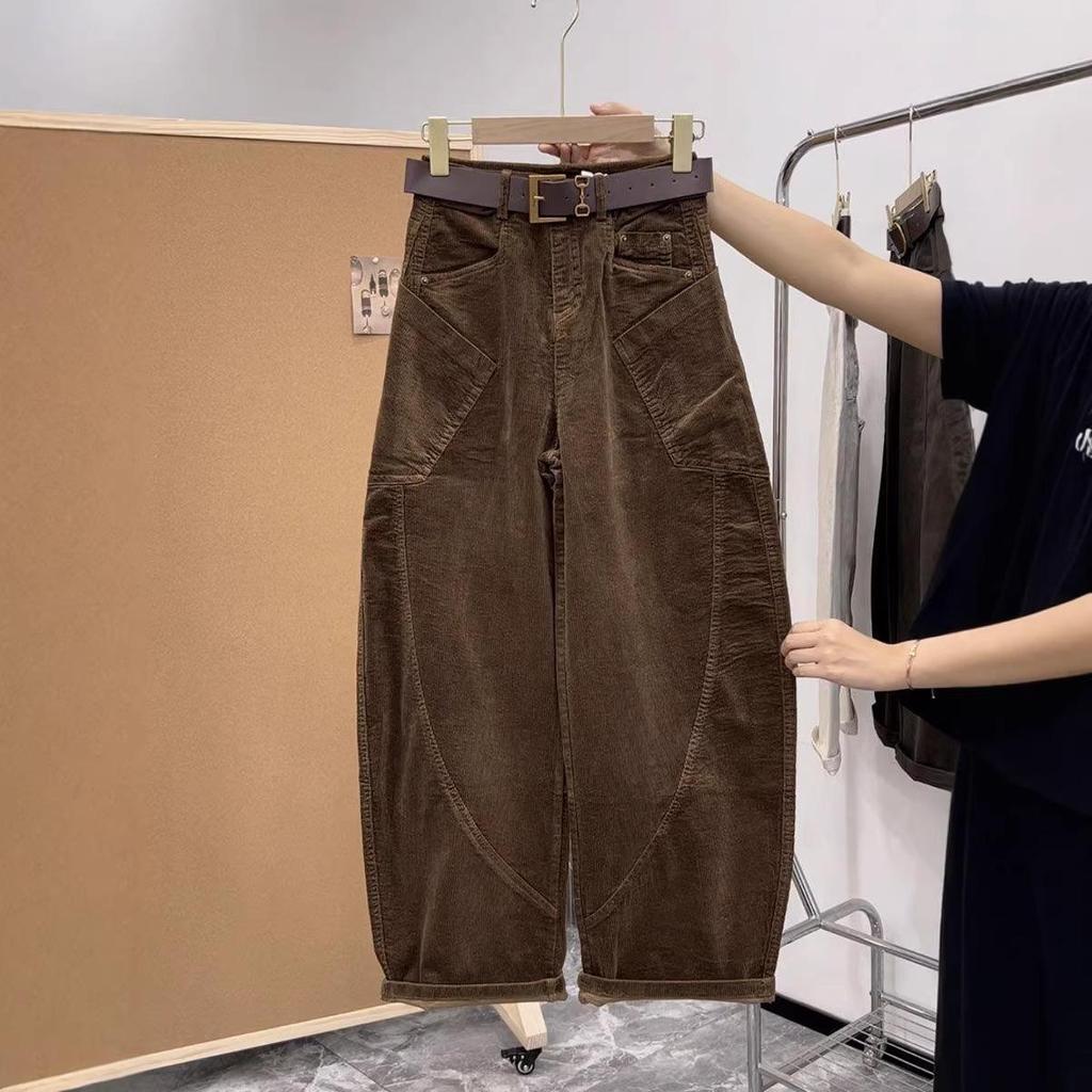 Winter 2025 Women's High Waist Retro Corduroy Slimming Wide Leg Floor-Length Pants