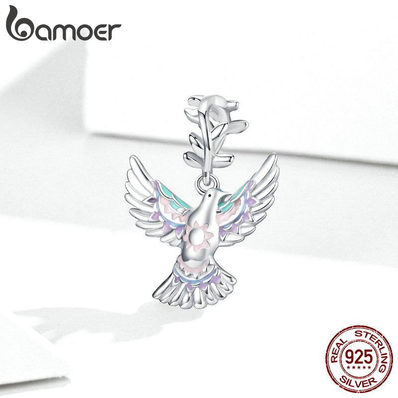 BAMOER Real 925 Sterling Silver Peace Dove Pendant Charm for Original Silver Bracelet or Necklace Fine Jewelry