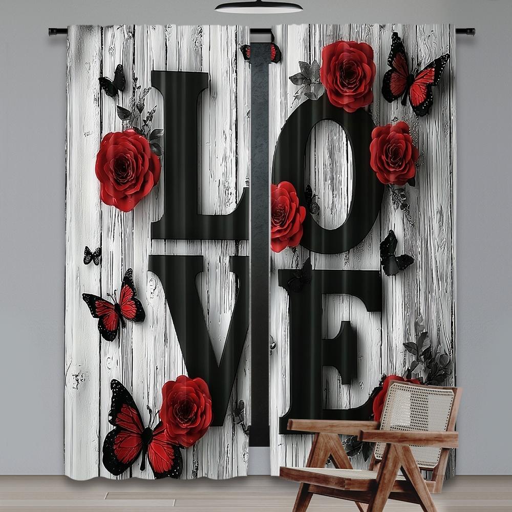 Flaches Druck-Szenen-Vorhang Liebe Blüte Digital Bedruckte Polyester-Vorhänge Festliche Vorhänge Verwendung Wohnkultur Set von 2 Hergestellt Waschbar