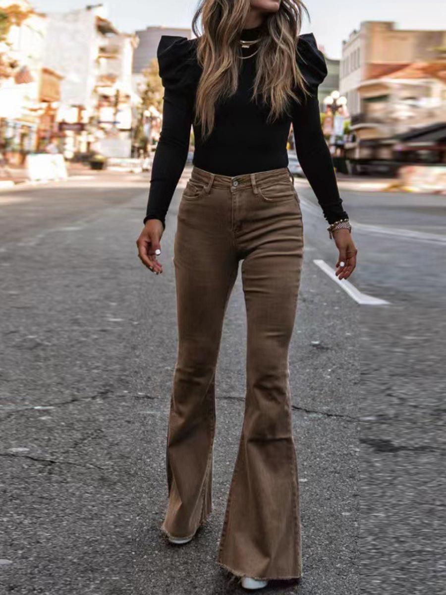 

Corduroy Pants Women s Long Trousers Four Seasons Home Clothes Slim Fit Women s Bell Bottom Casual Pants Spot XL темно-коричневого кольору