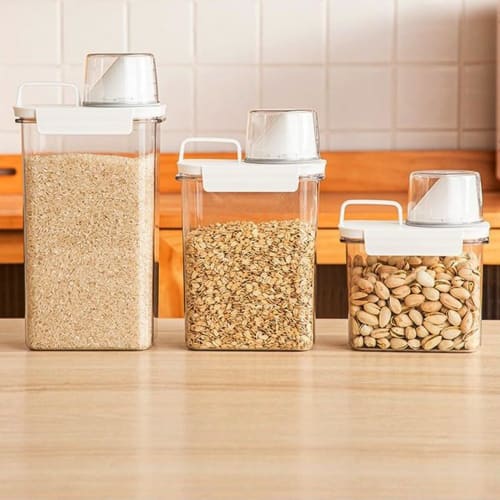 MiniMood Airtight Rice Container, Slim, Clear Storage Container for Refrigerator Storage, Measuring Lid for Secure Seal and Freshness, Storage Capable