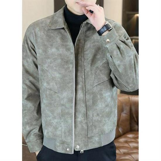 Men's Retro Green Leather Motorcycle Jacket - Summer Trendy Lapel Design