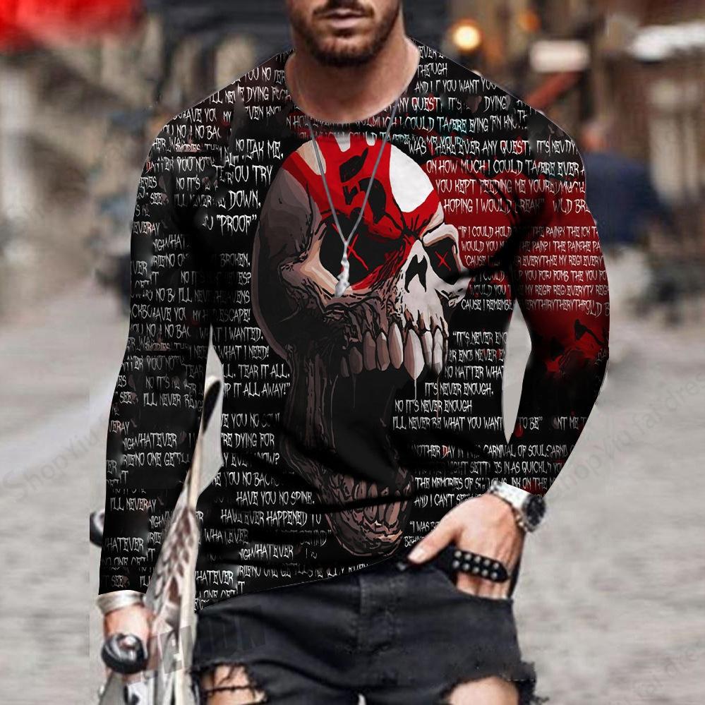 Long Sleeve T-shirt 3d Horror Skull Print T-shirt Men Women Fashion Tops Tees Halloween T Shirt Street Oversized T Shirt Letter S 1229₽