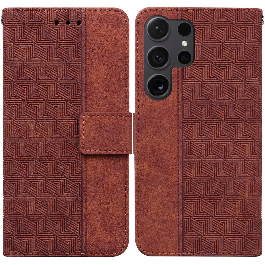 For Samsung Galaxy S26 Ultra Case Geometry Pattern Leather Wallet Phone Cover with Wrist Strap