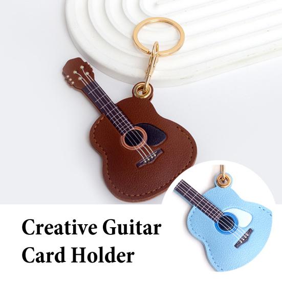 Keychain Pendant Musical Style Faux Leather Guitar Charm Keyring Access Card Holder Schoolbag Key Pendant Keychain Accessories