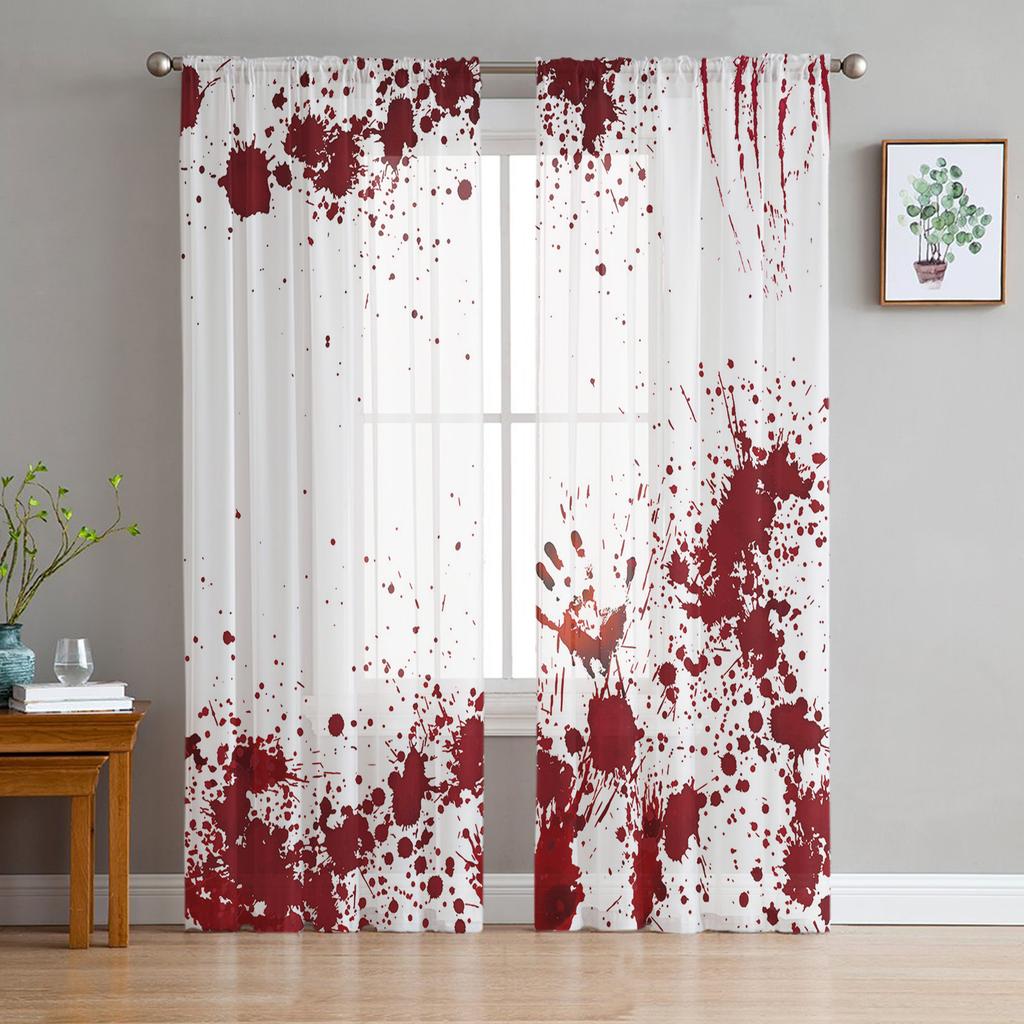 Krwawy odcisk dłoni Horror sylwetka przezroczyste zasłony do salonu nowoczesna zasłona typu woal sypialnia zasłony tiulowe zasłony okienne