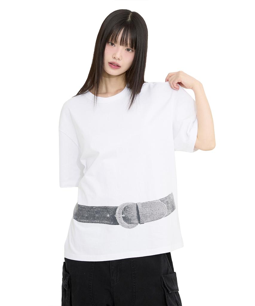 Mimdeowodeulobeu [Ssukkare X Mimde] Ssukkare Belt Print Oversized T-Shirt_White