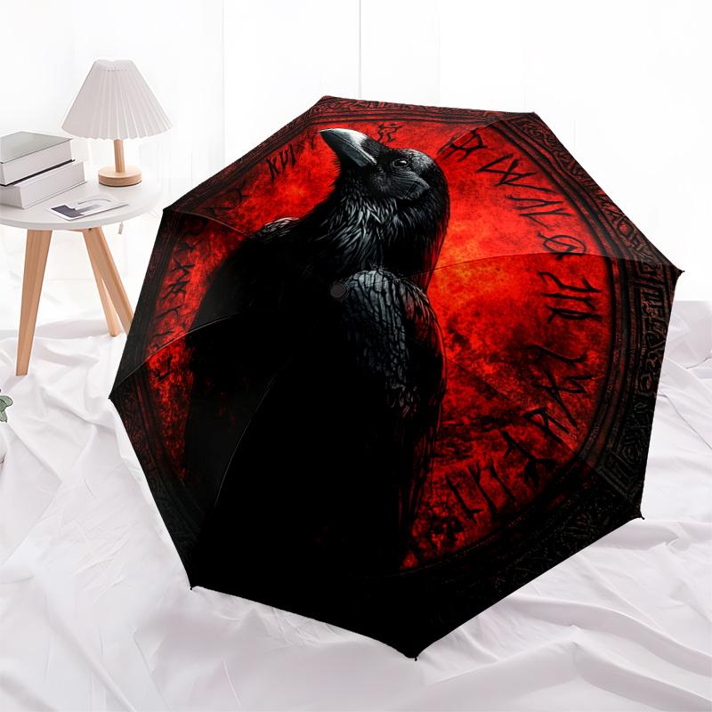 1 PC Automatic Folding Umbrella - Crow Artwork Pattern, Portable & Foldable Design with 8 Ribs, Christmas Birthday Gifts