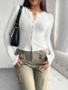 Women's Tops Y2K Solid Color Slim Cardigan Button Long Sleeve T-Shirt