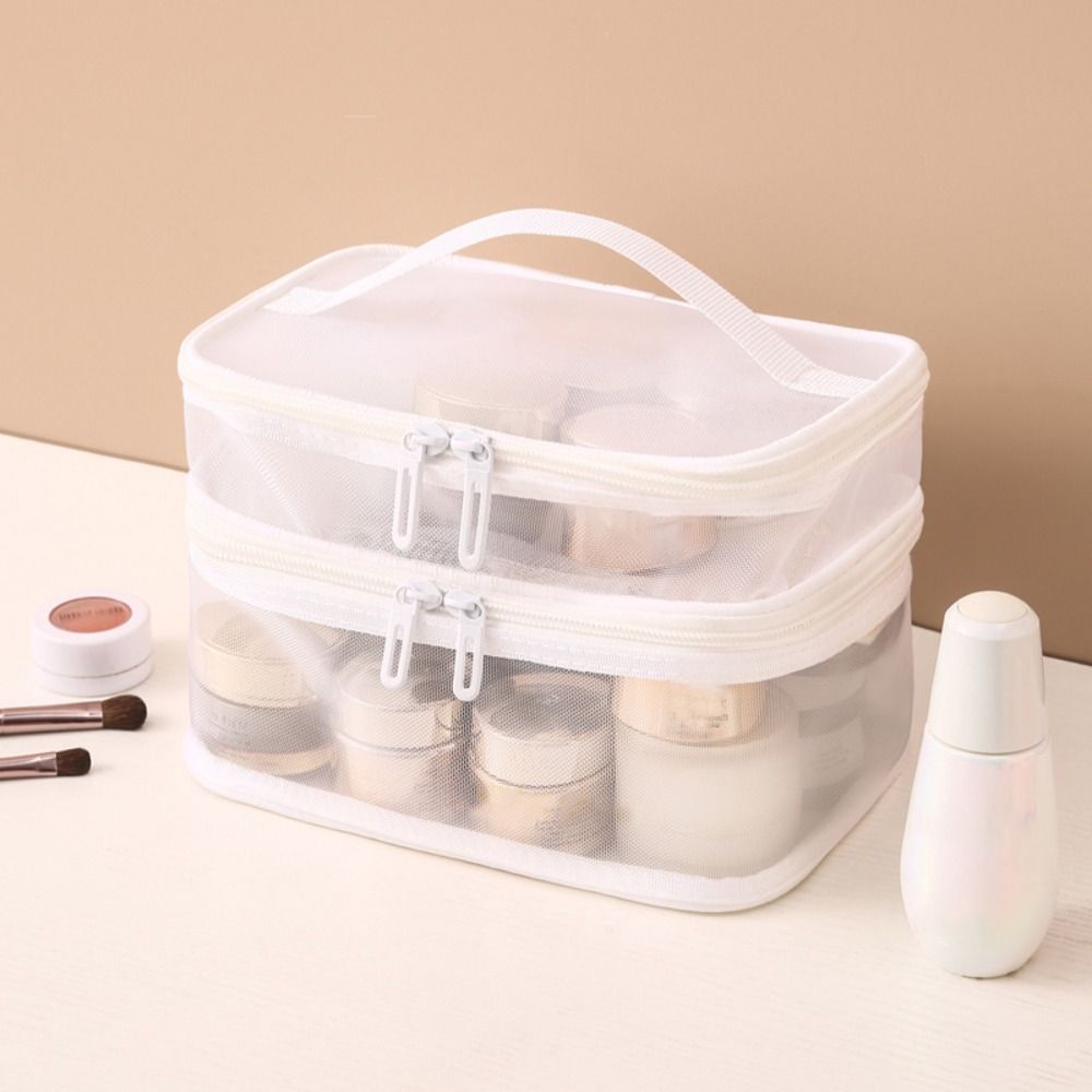 Trousse de Maquillage Sac de Rangement Cosmétiques 1/2/3 Couches Trousse de Maquillage Transparente Sacs Cosmétiques en Maille Voyage