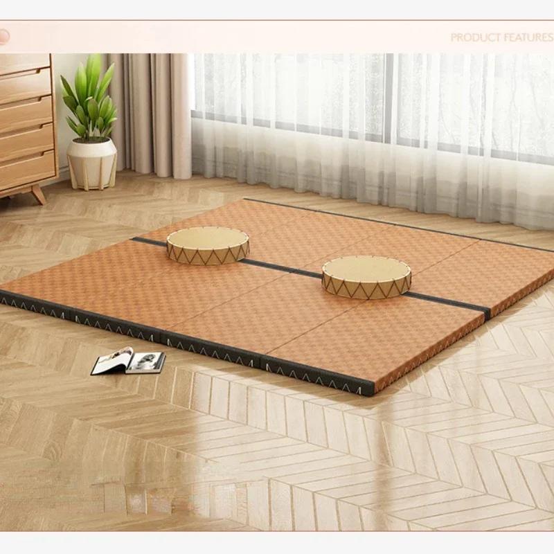 Foldable Coir Tatami Mat - Comfortable Fabric Sleeping Floor Mat Japanese Bedding Style Foldable Coir Tatami Flooring 80x190x3cm