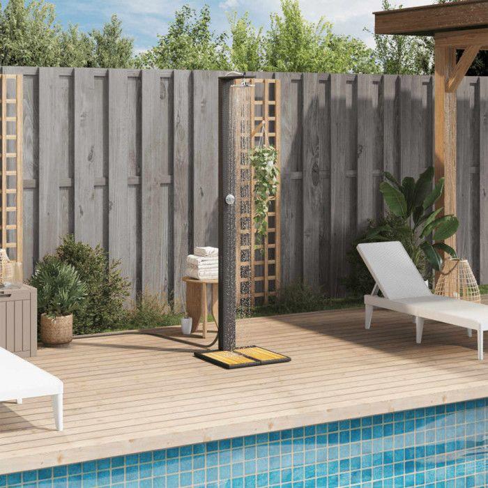 VidaXL Douche d'Extérieur, Meuble de Jardin avec Poignée Rotative, Douche de Piscine Patio Arrière-cour, Noir Résine Tressée 368206