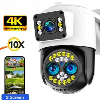 LS VISION Câmera IP 4K 8MP WiFi e 4G ao ar livre Zoom 10X Câmera sem fio à prova d'água Lente tripla Tela dupla Voz ColorNight Vision CCTV