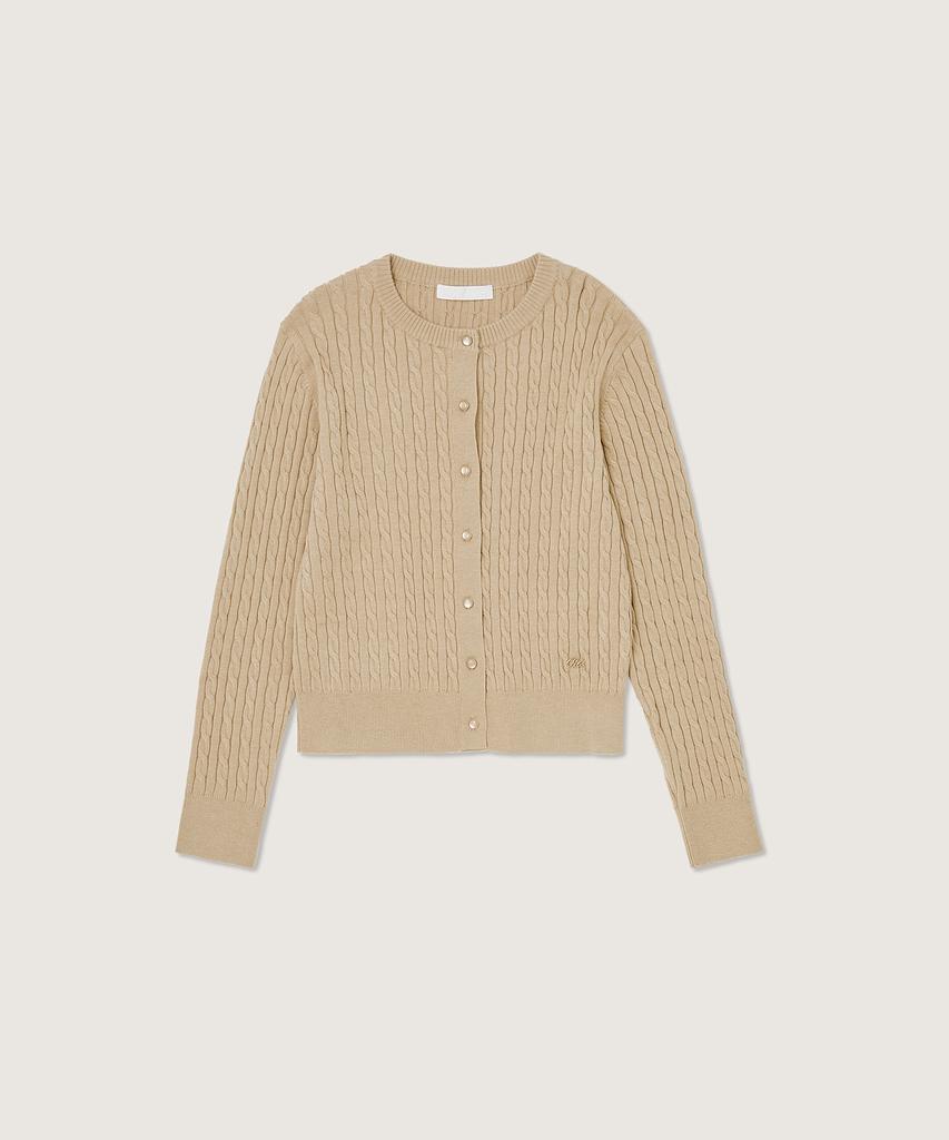 Plac Women Cable Round Neck Cardigan Beige