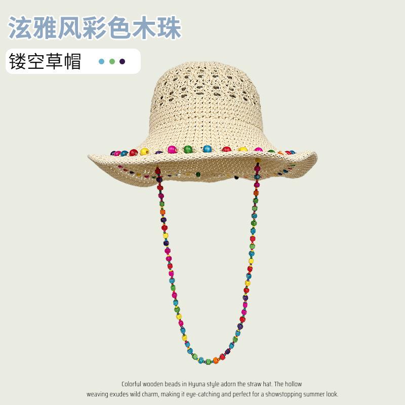 Women's Straw Hat Summer Seaside Vacation Sun Protection Hat Large Brim and Hollowed Out Sun Protection Fisherman Hat