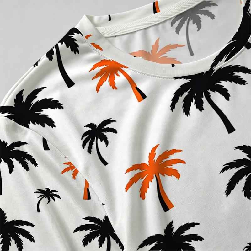 Palm Tree Print Casual T-Shirt,Comfy Soft Fabric,Loose Fit,Tropical Vibes Versatile Tee for Vacation,Daily Wear,Work Commute
