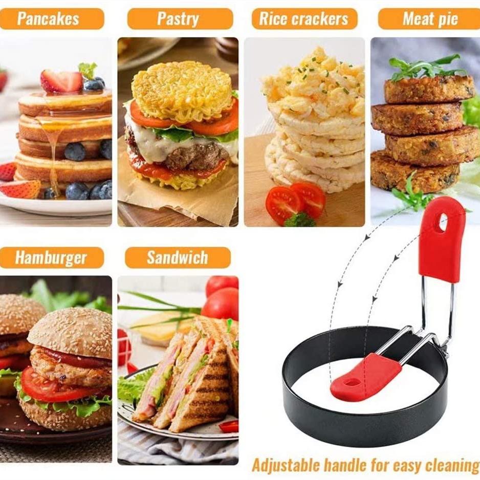 Morse Non-Stick Egg Rings With Folding Silicone Handles Egg Poachers Crumpet Mould Cooking Rings