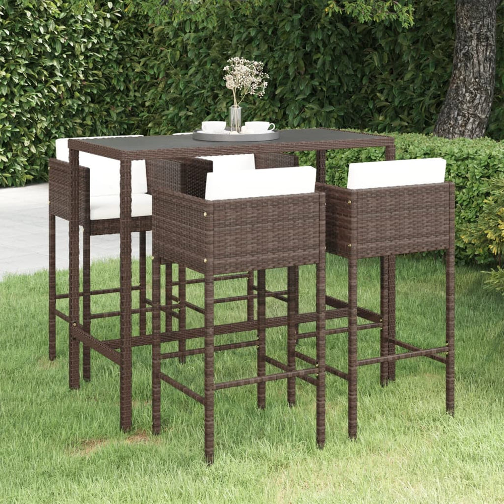 5pcs Garden Bar Furniture and Cushions Brown Wicker